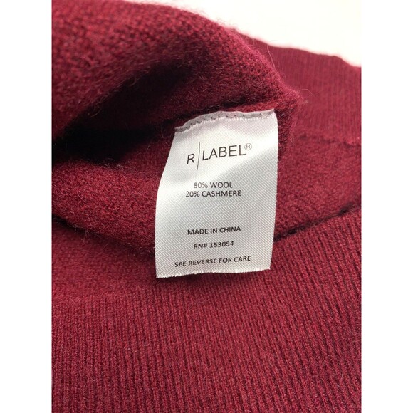 R LABEL V-Neck Sweater Wool Cashmere Burgundy Size L/XL Dolman Elbow Sleeve - Picture 8 of 9